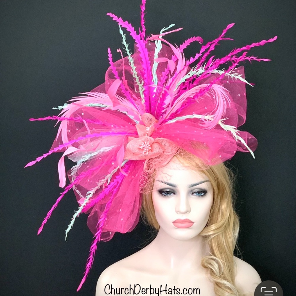 Kentucky derby Pink Feather Hat with Dynamic Design